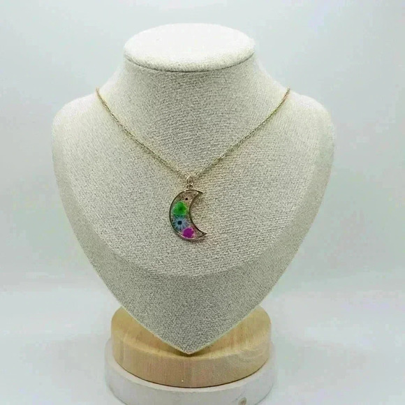 Spring Floral Design Crescent Moon Shaped Pendant - Picture 1 of 5